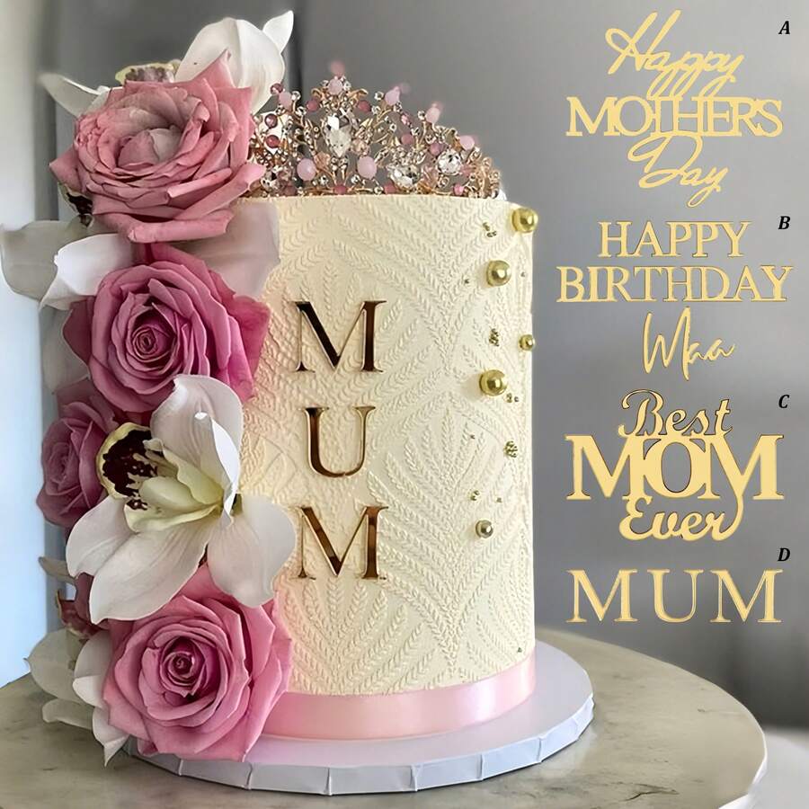 1 cái/3 cái phụ kiện trang trí bánh kem bằng acrylic màu vàng "Chúc mừng Ngày của Mẹ"/"Mẹ", thích hợp cho tiệc sinh nhật và Ngày của Mẹ. - nhiều màu - Xem 1