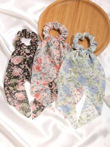 3pcs Chiffon Pearl Summer New Triangle Scarf Ribbon Long Flare Flower Print Casual Bohemian Retro Palace Style Party Polyester Fiber (Polyester) All Season - Multicolor - View 1