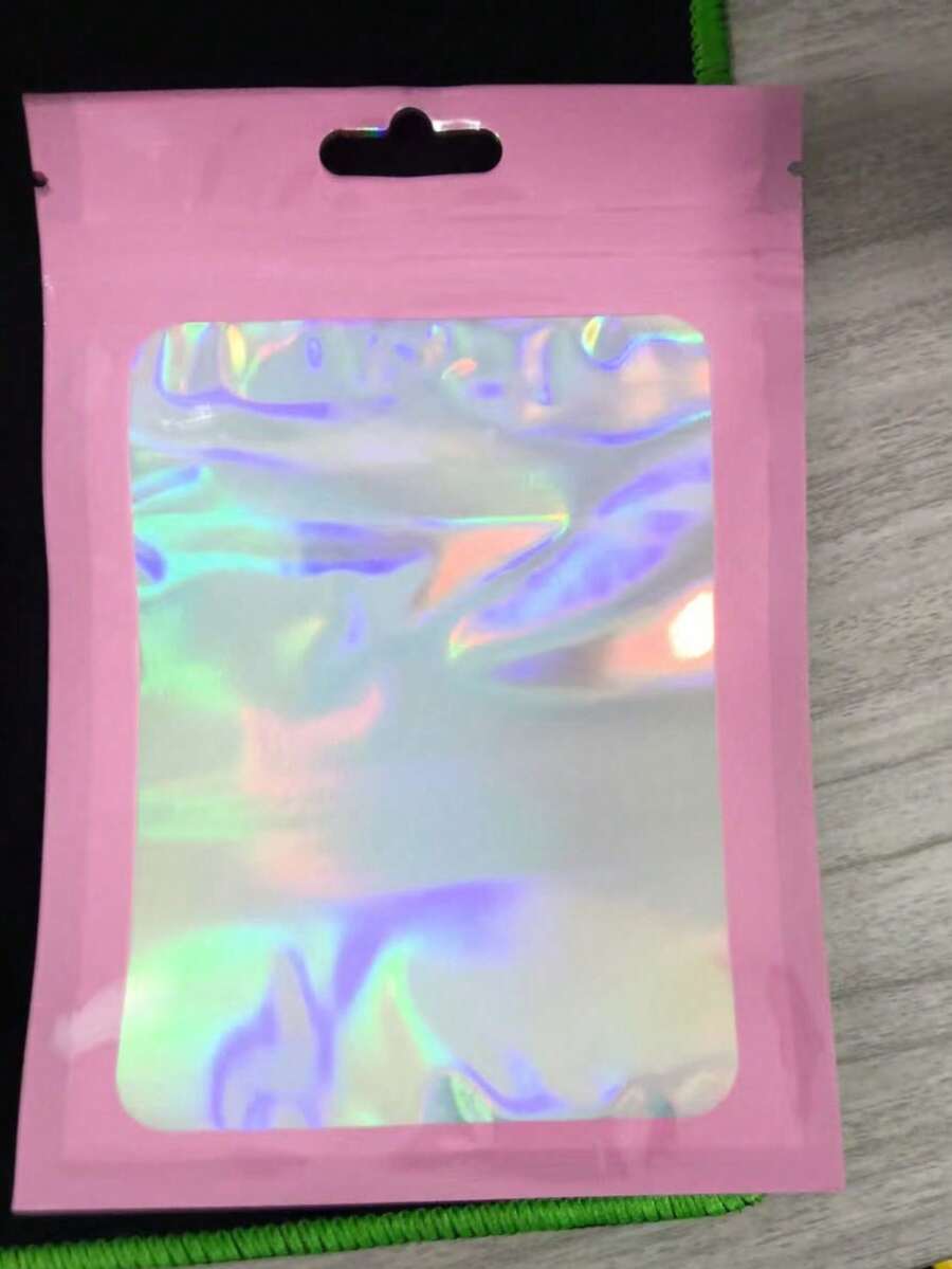 10pcs Pink Gift Packaging Bags, Transparent Display Bags Suitable For Jewelry Accessories, Reusable Zipper Bags Suitable For Cables, Cosmetics And Holographic Packaging - A - View 1