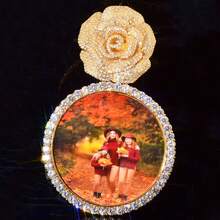 Mặt dây chuyền khung ảnh tròn lớn tùy chỉnh, mặt dây chuyền bằng đồng thau đính đá Zirconia sáng bóng, trang sức cá nhân hóa phong cách hip-hop tự làm, kèm dây chuyền xoắn dài 50cm. - Phiên bản kim cương - Xem 11