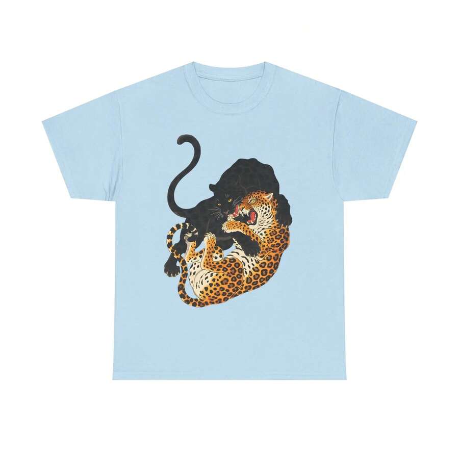 [Graphic Tee] 100% Cotton Jungle Fury Graphic Tee – Wild Jungle Aesthetic Unisex Streetwear Shirt, Spring Tops,  Summer/Autumn Short Sleeves Camiseta - 藍色 - 查看 1