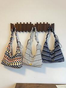 大容量通勤小众设计单肩包，休闲百搭简约时尚手提包，新款女士包，舒适面料，撞色设计，拉链封口，舒适长肩带，容量大，线上热门手提包 - 彩色 - 查看 3