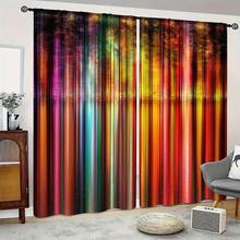 2pcs Glam Bohemian Abstract Color Splash Curtains - Semi-Sheer Polyester Drapes With Multicolor Vertical Stripes In Pink, Orange, Yellow, Green, Blue, Purple, Red & White | Machine Washable Light Filtering Window Treatments For Living Room, Bedroom, - 2pcs - Xem 2