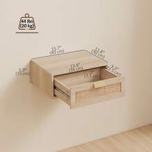 HOMCOM Floating Bedside Tables Set Of 2, Wall Mounted Nightstands With Rattan Drawer And Wood Effect, Boho Side End Tables For Bedroom, Oak - Natural Oak - Xem 7