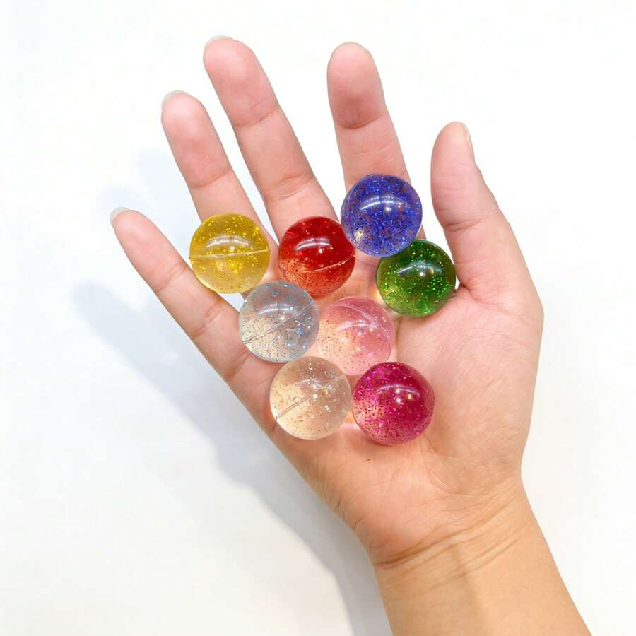 彩色闪亮弹力球 - 透明橡胶闪亮弹力球，派对礼品，自动售货机玩具，减压玩具
