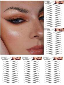 (5 Sheets) Realistic Eyebrow Tattoo Stickers, Waterproof Long-Lasting Faux Tattoo Stickers, Personalized Sexy Temporary Tattoos - Black - View 1