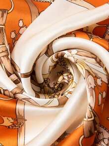 1条链条印花领巾，优雅围巾，时尚设计，可作围巾/头巾/发带，适合提升整体时尚造型，适合海滩、度假等场合。 - 橘色 - 查看 4