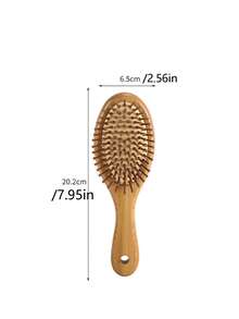 1pc Wooden Comb With Air Cushion Massage Brush, Bamboo Hair Brush - Apricot - View 6