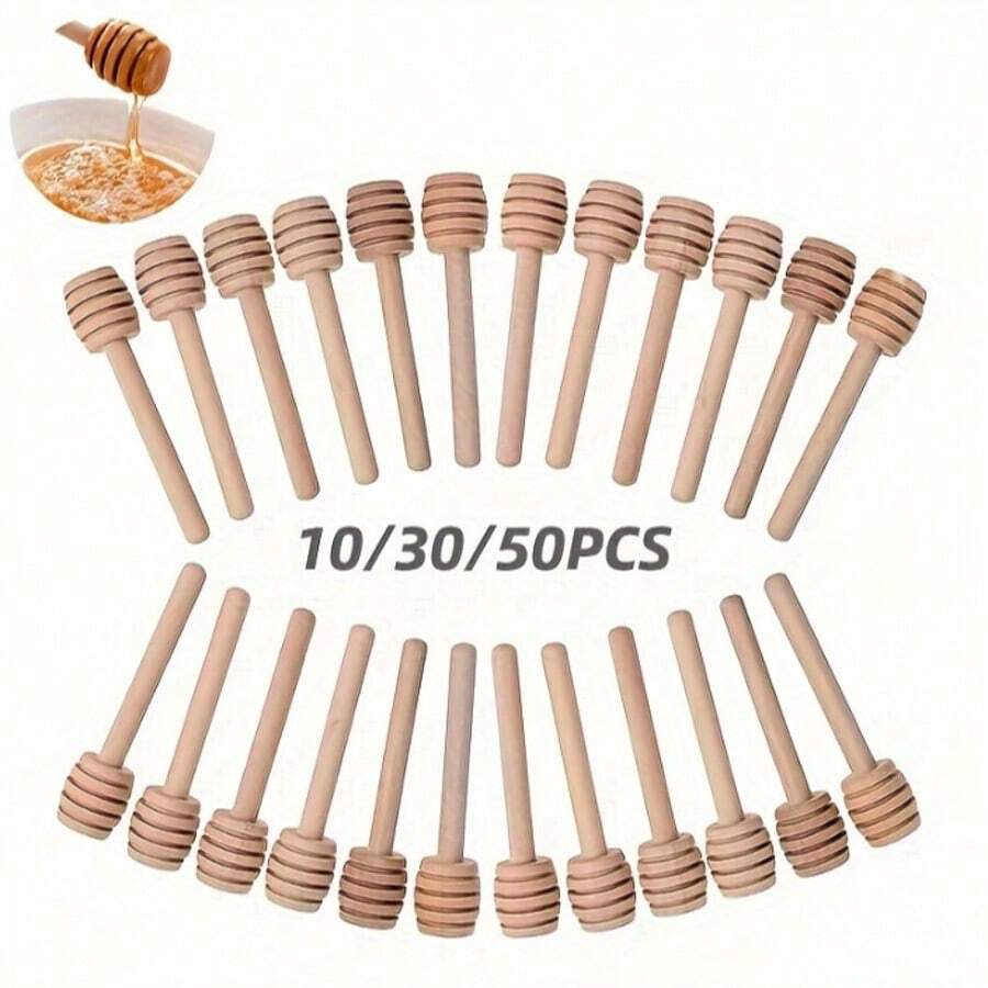 Bộ 10/30/50 chiếc thìa gỗ nhỏ dùng để múc mật ong, thìa cán dài bằng gỗ, dụng cụ pha chế, thìa múc mật ong, que khuấy trà sữa, dụng cụ làm món tráng miệng, dụng cụ nhà bếp. - Xem 1