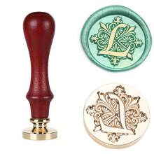 1 con dấu sáp Iris Series, có các chữ cái từ A đến Z, con dấu đơn kèm cán gỗ hồng mộc, kiểu dáng cổ điển, dùng cho quà tặng thủ công, niêm phong phong bì, thiệp chúc mừng ngày lễ, thiệp mời đính hôn/cưới, gói quà, không bao gồm sáp. - Bộ thư Iris - Xem 14