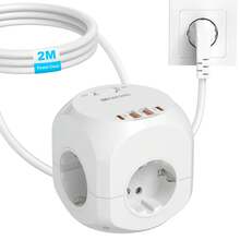 HITRENDS [Trung tâm sạc điện] Ổ cắm mini hình khối lấy cảm hứng từ Ins | Sạc nhanh 8 trong 1 + Bảo vệ 6 lớp | Di động tiện dụng cho ký túc xá/du lịch/văn phòng, ổ cắm điện chống cháy - Phích cắm loại EU E (220-240V) - Xem 13