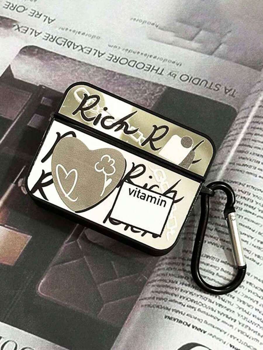 1pc Black TPU Mirror Graffiti Heart Earphone Protective Case, Compatible With Apple Pro 1/2/3 Bluetooth Wireless Earphones, Anti-Drop - Multicolor - View 1