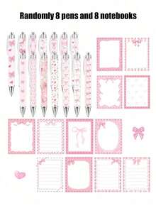 16件套白色和粉色蝴蝶结主题文具套装，包括可爱的蝴蝶结口袋笔记本、圆珠笔、迷你笔记本，非常适合蝴蝶主题的婴儿派对、生日派对和办公用品。 - 長方形蝴蝶結便利貼+蝴蝶筆 - 查看 12