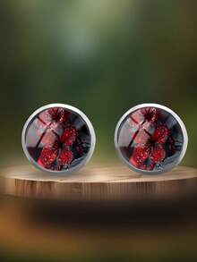 1 Pair Elegant Floral Pattern 316 Stainless Steel Round Stud Earrings, Minimalist Style Suitable For Women's Daily Wear And Gift, Graceful And Simple Jewelry Earrings Suitable For Women's Daily And Holiday Wear - Red - View 1