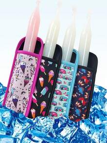 Supports de glace réutilisables, sacs de glace congelée, manchons de glace - Manchons de tube de yaourt glacé pour hommes et femmes, manchons en néoprène durables anti-gel sans gouttes pour les fêtes, accessoires de cuisine et de salle à manger, avec des motifs mignons de dinosaure, sirène et arc-en-ciel - Manchons lavables et pour congélateur - Idéal pour l'été et les fêtes - Multicolore - Voir 3
