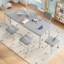 Juego de mesa y sillas plegables ultrasuaves y acolchadas de 5 piezas para niños – Muebles portátiles para actividades infantiles – Plegables para sala de estudio, comedor, guardería. - Gris - Ver 5