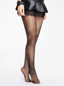 ROMWE Kawaii Women's Rhinestone Star Patterned Tights/Pantyhose/Leggings - 黑色 - 查看 4