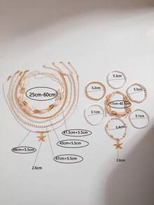 imoli Bộ 1 dây chuyền + 1 vòng tay, trang sức hình sao biển phong cách Bohemian thời trang, làm từ hạt nhựa và hợp kim, thích hợp làm quà tặng trang sức cho phái nữ trong các bữa tiệc mùa hè hoặc những buổi gặp gỡ bạn bè. - trắng - Xem 5