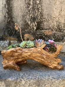 1pc Vintage Tree Stump Planter For Succulents, Unique Indoor/Outdoor Desk Decor Planter With Drainage Hole, Rustic Style Decorative Plant Pot, Gardening Tool, Container Accessory/Planter Rustic Garden Decor - Retro - View 5