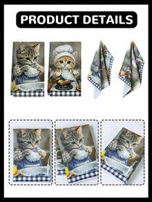 2pcs Cat Pattern Dish Towels, Bathroom Decor, Kitchen Towels, Kitchen Towel Set, Home Decor Cat Tea Towels, Kitchen Supplies, Cleaning Supplies, Kitchen Accessories, Kitchen Storage, Rustic Spring Decor - Kitten - View 11
