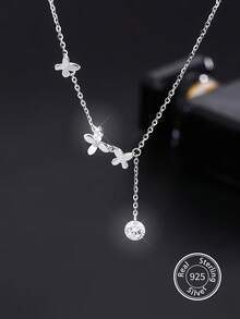 1 chiếc dây chuyền mặt dây hình bướm đính đá lấp lánh bằng bạc Sterling S925, thiết kế thanh lịch lấy cảm hứng từ thiên nhiên, phù hợp cho các bữa tiệc và trang phục hàng ngày của bé gái, quà tặng tốt nghiệp/sinh nhật. - Bươm bướm - Xem 2