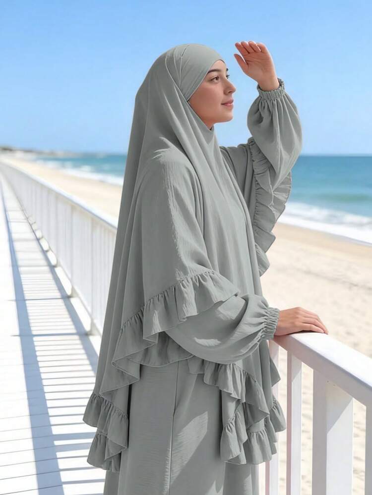 1pc Muslim Headscarf Hijab, Abaya With Pleated Hem Design, Classic Versatile For Daily Wear And Prayer - Multicolor - View 19