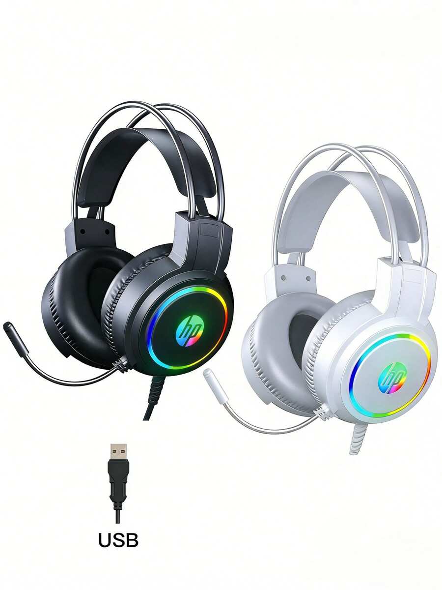 HP H100 Gaming Headset: Multi-Color Dynamic RGB Lighting Effects, Immersive Audio Experience, Clear Noise-Canceling Microphone, Adaptive Headband, Dual-Mode Switching, Compatible With PC And Mobile Phones. - View 1