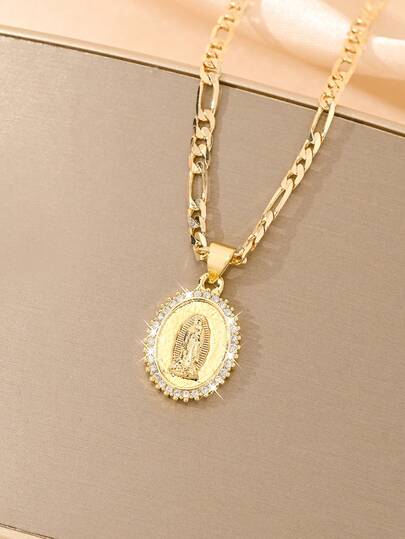 Collar de la Virgen María con zirconia de estilo religioso vintage para niñas, hecho de cobre chapado en oro de 14K con zirconia de color brillante duradero y que no se oxida ni se desvanece fácilmente. La cadena delgada y ligera se ajusta al cuello sin causar molestias al usar para los niños.