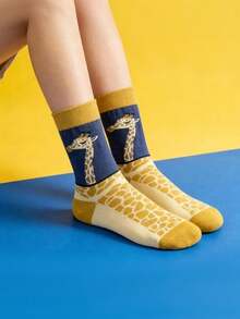 1 Pair Women's Summer Long Giraffe Print Crew Socks, Cute Animal Pattern Socks, Comfortable Soft Casual Socks - Multicolor - View 4