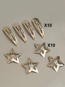 100/50/40/20/8个银色金属星星发夹，适合购物和日常佩戴，甜美星星发饰套装 - 銀色 - 查看 14