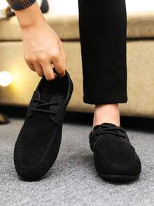 Men's Loafers, Moccasins, Casual Slip-On Boat Shoes, Slouchy Shoes, Leather Shoes, Soft Bottom Canvas Deck Shoes, Flat Shoes, Black Formal Shoes (Run Small And Narrow, Please Order One Size Up) - Black - View 2