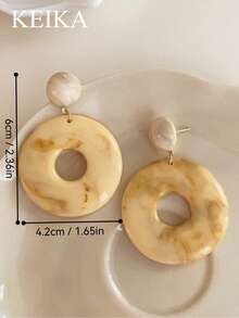 1 Pair Marble Texture Hollow Hoop Earrings, Vintage Exaggerated Casual Resort Party Fashion Earrings For Women - White - View 6