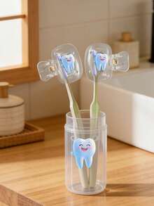 Bộ đựng bàn chải đánh răng 2D Flat, Tooth Guardian, thiết kế dễ thương, thích hợp mang theo khi đi du lịch và ở nhà, có nắp trong suốt, nhỏ gọn và di động, bảo vệ đầu bàn chải, có hai lỗ thoát nước và thông gió, lý tưởng cho gia đình, ký túc xá và khi di chuyển | Giá đỡ đầu bàn chải dễ thương để sắp xếp phòng tắm, lý tưởng cho gia đình và ký túc xá. - Nhiều màu - Xem 6
