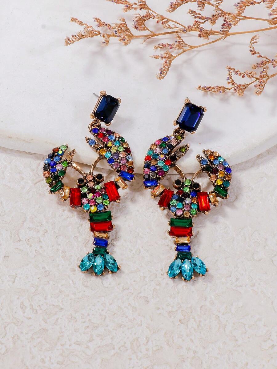 1 Đôi bông tai hình tôm hùm đính đá nhiều màu sắc, phụ kiện trang sức thời trang dành cho nữ - Nhiều màu - Xem 1