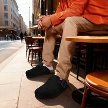 Men's Clogs With Arch Support Adjustable Strap Buckle Suede Round Toe Clogs Size 7-14 - Black - View 4