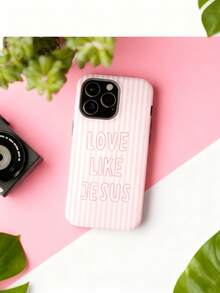 "Love Like Jesus" Christian Phone Case - Pink Stripe & Bible Verse Aesthetic For IPhone |   Compatible With IPhone 17 16 15 14 13 12 11 8 7 X XR XS  Durable, Shock-Absorbing, Luxury, Premium, Slim Fit - 白色 - 查看 3