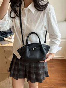 High-End Embossed Black Handbag, New Niche Design Water Bucket Bag, Versatile Commuter Shoulder Crossbody Bag, Minimalist Retro Style Daily Wear Women's Bag, Luxurious Quality Large Capacity Tote, Suitable For Work, Leisure And Various Occasions - Black - View 2