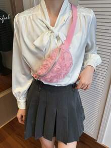 新款小众蕾丝花朵单肩包，时尚斜挎包，别致玫瑰花迷你双肩包，女孩必备 - 粉色 - 查看 6