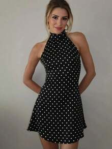 Đầm mini ôm sát gợi cảm, thời trang dành cho nữ, họa tiết chấm bi, dây mảnh, hở lưng, thích hợp cho các buổi tiệc tối. - màu đen - Xem 6