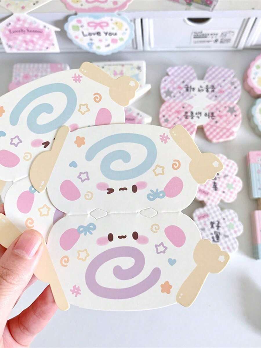 40张/套 8种款式 可爱卡通造型卡片 爱心豆小卡片包装材料 星星追逐珠宝烘焙礼品卡片制作送礼女性必备包装卡 - 卡頭 - 查看 1