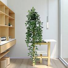 Artificial Hanging Potted Plant Combination, Bamboo Leaves, Persian Ferns, Pea Pods, Eucalyptus Leaves Simulation Plant Pots, Suitable For Decorating Home Rooms, Indoor Shelves, Outdoor Wall Garden Decoration, Terrace Shelf Decoration - Green - View 2
