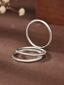 Bộ 3 chiếc nhẫn bạc S925 Sterling Silver thiết kế tối giản, bề mặt nhẵn, có thể xếp chồng lên nhau, quà tặng đeo hàng ngày dành cho phụ nữ. - Nhiều màu - Xem 5