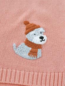 針織嬰兒毯四季通用，柔軟可愛西高地梗犬刺繡嬰兒包巾毯，新生兒推車毯，嬰兒幼兒空調蓋毯 - 粉色 - 查看 5