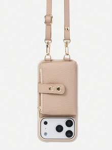 1pc Litchi Grain Dual-Buckle Faux Leather Zipper Wallet Phone Case, Large Capacity Women's Anti-Fall Anti-Shock Design Compatible With IPhone 16 Pro Max/15/14 Pro/13/12/11, Shoulder Strap Crossbody Phone Bag With Leather Lanyard, Coin/Card Slots, Vacation Portable Protective Cover - Color - View 2