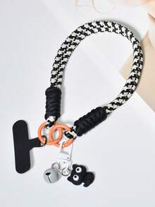 Cuerda corta en blanco y negro + llavero de gato negro