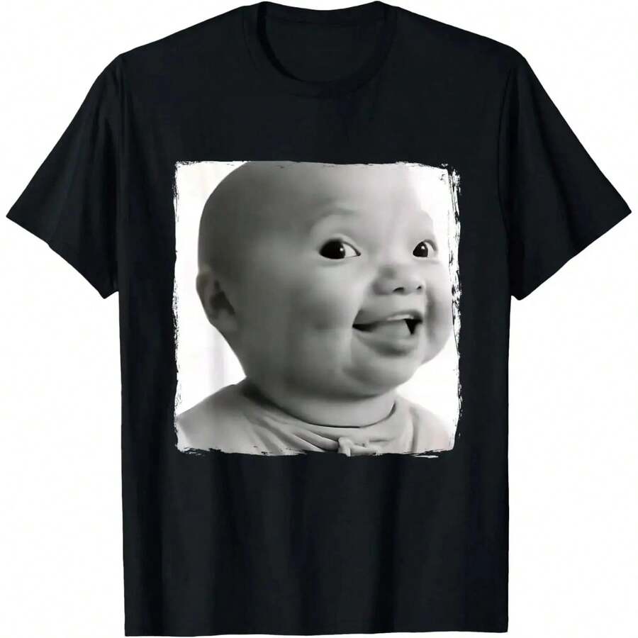 Funny T-Shirt With Smiling AI Baby Meme - 黑七 - 查看 1