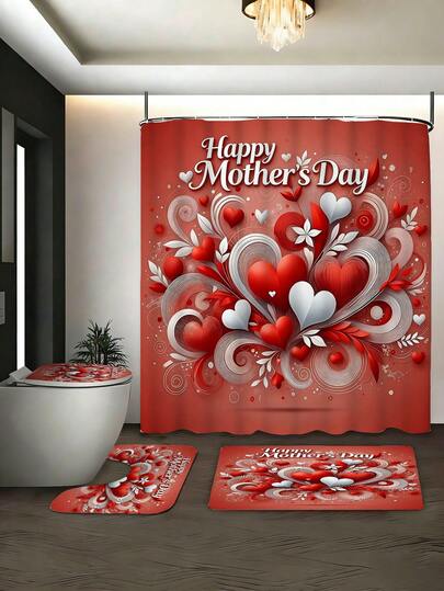 1/3/4pcs Red Plaid Mother's Day Shower Curtain Set, Home Decor, Bathroom Curtains, Bathroom Sets, Bathroom Accessories, Including Shower Curtain, Bathroom Shower Curtain Set. Multi-Size Shower Curtain Sets, Decorative Bathroom Accessories Include A Shower Curtain, U-Shaped Toilet Seat Cover, Non-Slip Mat, Toilet Seat Cover, And 12 Shower Curtain Hooks, Making Them A Perfect Mother's Day Gift Or Back-To-School Gift.