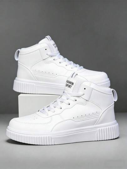 Men's Personalized Letter Splicing High-Top Cushioned Casual Sports Shoes, Fashion Street Stylish Men's Shoes, Outdoor Hiking Casual Sneakers, Comfortable Running Couple Shoes