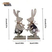 2D Wooden Mother & Baby Rabbit Figurine, Easter Bunny Desktop Decor, Warm Home Decoration For Spring - View 3