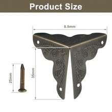 48 Pcs Furniture Corner Protectors 1x1x1 Inch Bronze Metal Edge Guards For Cabinet Table Box Furniture With Decorative Antique Carved Design And Mounting Screws - Bronze - View 2